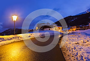 Mountains ski resort Solden Austria at sunset