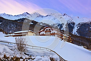 Mountains ski resort Solden Austria at sunset