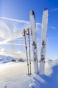 Mountains and ski touring equipments.