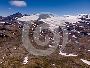 Mountains with snow and glaciers. Road Sognefjellet, Norway