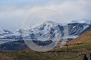 Mountains with snow in Vik City