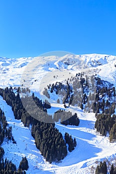 Mountains with snow in winter. Meribel Ski Resort