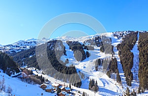 Mountains with snow in winter. Meribel Ski Resort