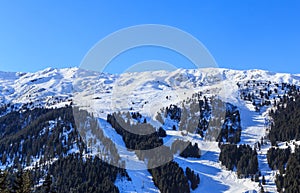 Mountains with snow in winter. Meribel Ski Resort