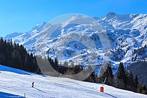 Mountains with snow in winter. Meribel Ski Resort