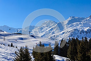Mountains with snow in winter. Meribel Ski Resort