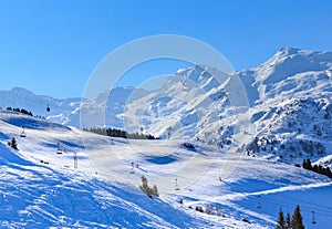 Mountains with snow in winter. Meribel Ski Resort