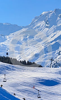 Mountains with snow in winter. Meribel Ski Resort