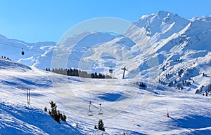 Mountains with snow in winter. Meribel Ski Resort