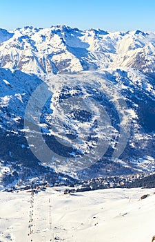 Mountains with snow in winter. Meribel Ski Resort