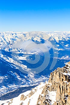 Mountains with snow in winter. Meribel Ski Resort