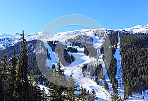 Mountains with snow in winter. Meribel Ski Resort, Meribel Villa