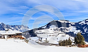 Mountains with snow in winter. Ski resort Soll, Tyrol