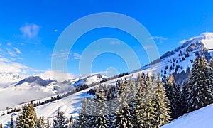 Mountains with snow in winter. Ski resort Soll, Tyrol