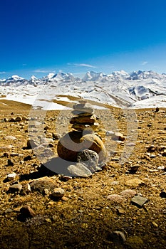 Mountains of Southern Tibet with stone pile