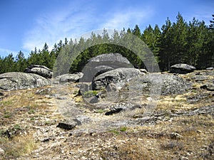 Mountains, stones, grass, forest, meadow, nature, landscape