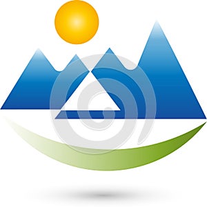 Mountains and sun, sports and travel logo