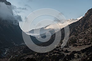 Mountains surrounding Upper Pisang, trekking Annapurna circuit, Nepal