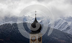 mountains of the swiss surselva valleyin winter
