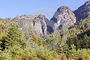 Mountains and Tiger's Nest complex, Paro, Bhutan