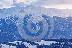 Mountains under the snow and ice at winter