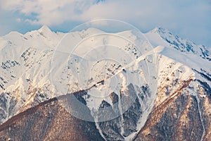 Mountains under the snow and ice at winter