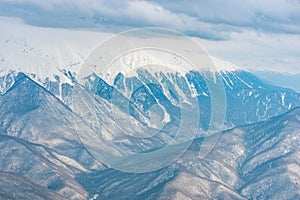 Mountains under the snow and ice at winter