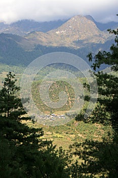 mountains and valley around paro (bhutan)