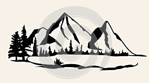Mountains vector.Mountain range silhouette isolated vector illustration photo