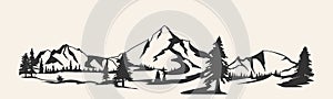 Mountains vector.Mountain range silhouette isolated. Mountain vector illustration photo