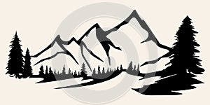 Mountains vector.Mountain range silhouette isolated vector illustration photo