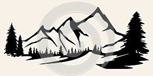 Mountains vector.Mountain range silhouette isolated vector illustration