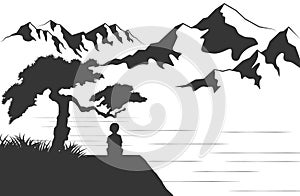 Mountains vector.Mountain range silhouette isolated vector illustration. Mountains silhouette.