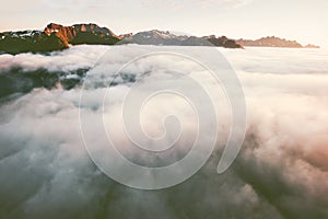 Mountains view above clouds landscape sunset rocks