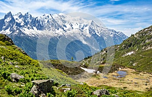 Mountains views in Chamonix-Montblanc range, France photo