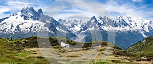 Mountains views in Chamonix-Montblanc range, France photo