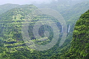 Mountains with waterfalls in Varandha ghat, Pune