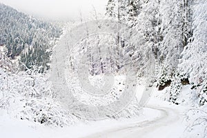 Mountains winter road covered snow