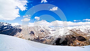 Mountains in winter, slopes and pistes, Livigno village, Italy, Alps