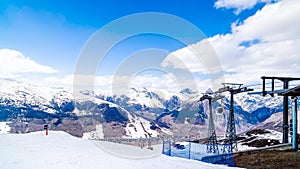 Mountains in winter, slopes and pistes, Livigno village, Italy, Alps
