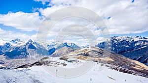 Mountains in winter, slopes and pistes, Livigno village, Italy, Alps photo