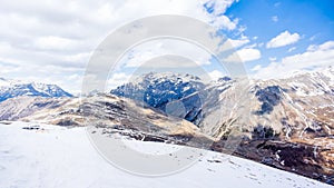 Mountains in winter, slopes and pistes, Livigno village, Italy, Alps photo