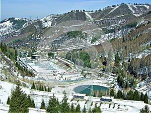 View of the high-mountain ice skating rink Medeu