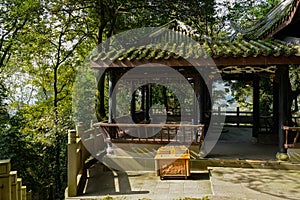 Mountainside Chinese traditional gazebo in sunny winter