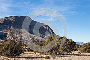 Mountainside and plain in rural New Mexico winter desert, American Southwest