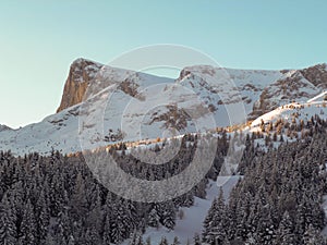 Mountaintop glowing in the morning sun