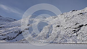 Mountais on Trollstigen road in snow in Norway in autumn