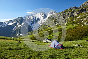 Mountaneer bivouac in mountains