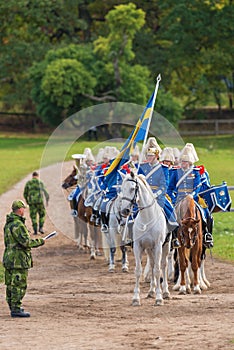 The mounted army music corps waiting and get instructions before entering the stadium