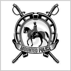 Mounted Police - Vector Police Badge and Shield Label on white background.